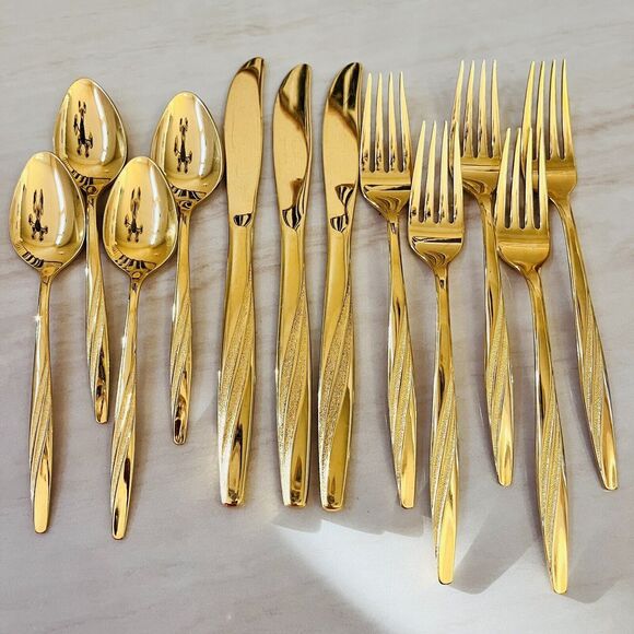 INTERNATIONAL SILVER American Flair Gold (Gold Electroplate) 12 Pc Flatware USA - Picture 1 of 11